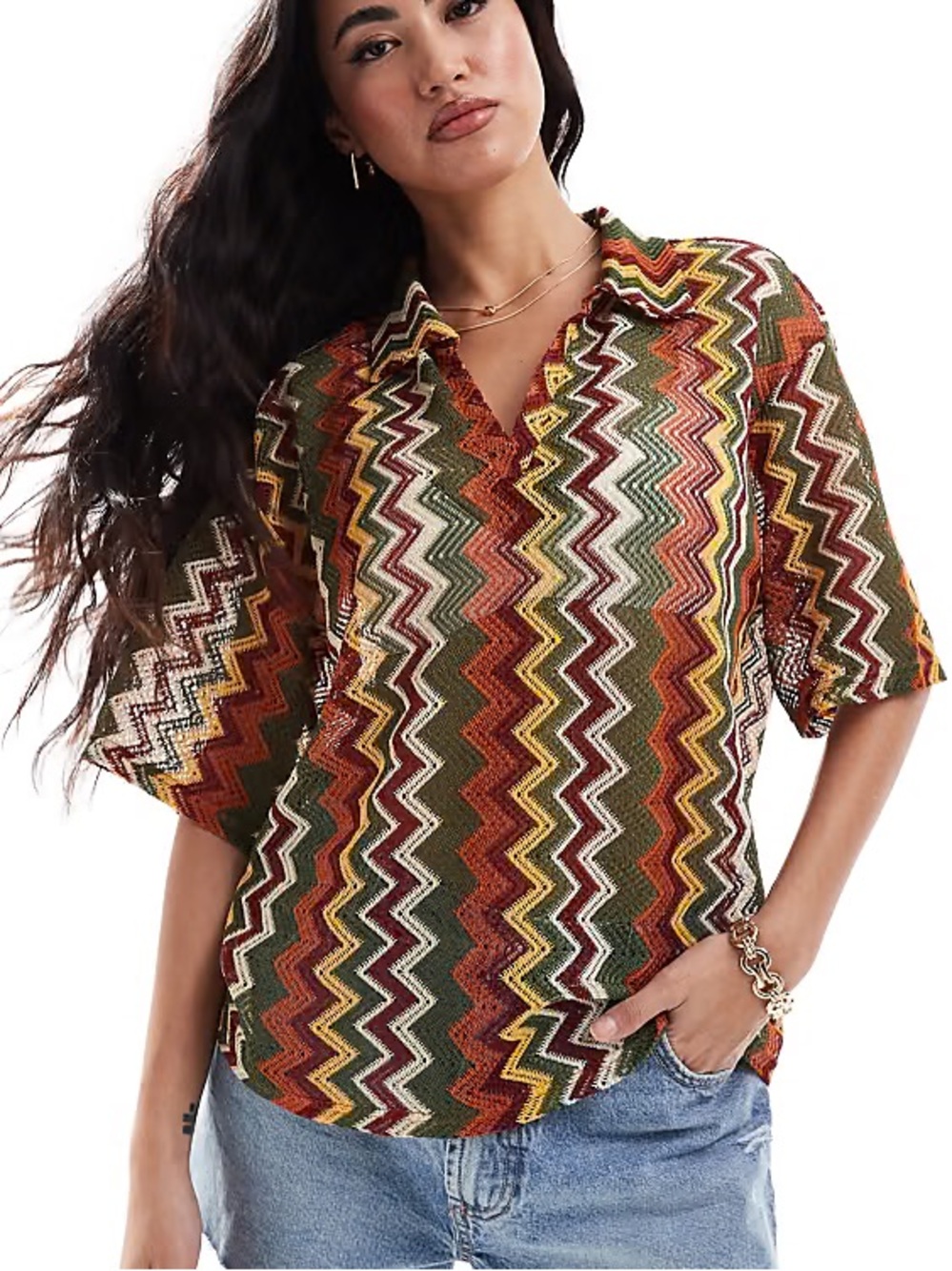 Extro & Vert Crochet Shirt in multi Strip